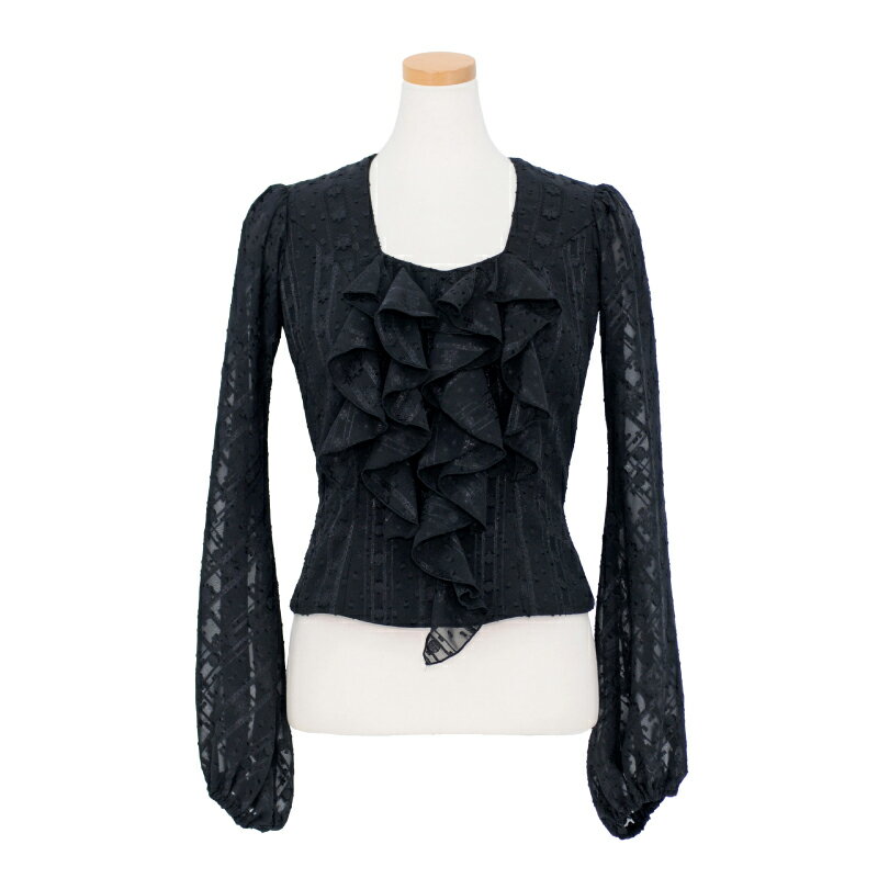 【オーダー商品】HB-1504 ドレープ付パフスリーブブラウス / ブラック花柄 「1点のみメール便可」【フラメンコ衣装】トップス 発表会