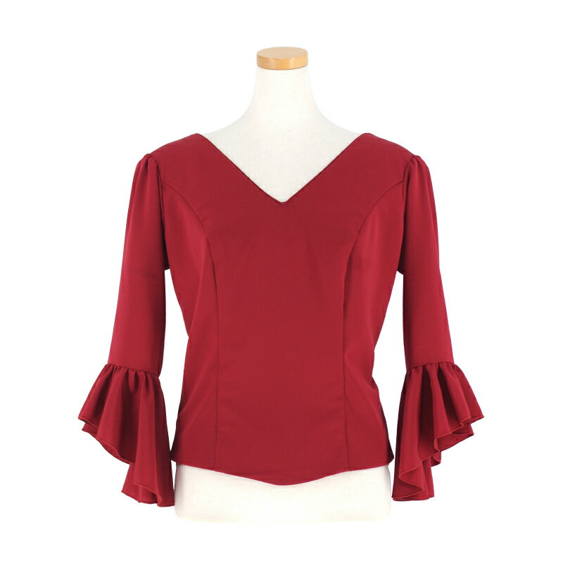 【オーダー商品】HB-2006 Vネック7分袖ブラウス/ワインレッド　「1点のみメール便可」フラメンコ衣装　..