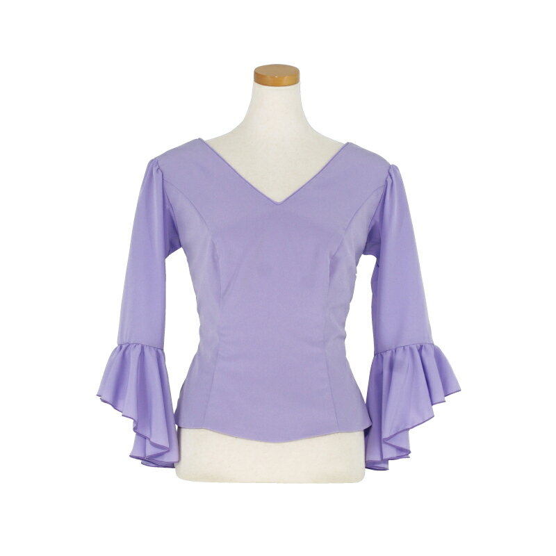 【オーダー商品】HB-2006 Vネック7分袖ブラウス/ライラック　「1点のみメール便可」フラメンコ衣装　発..