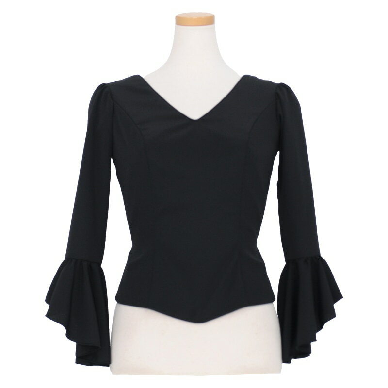 【オーダー商品】HB-2006 Vネック7分袖ブラウス/ブラック　「1点のみメール便可」フラメンコ衣装　発表会