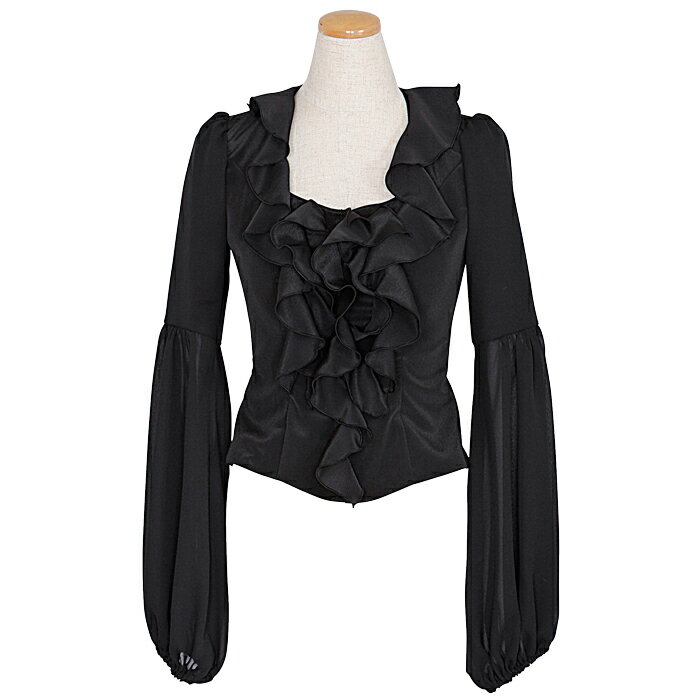 【オーダー商品】HB-1301 ドレープ付きアームパフブラウス/ブラック「1点のみメール便可」フラメンコ衣..