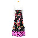 【現品特価】HV-2001 ハイウエスト4段フリルスカートツーピース ブラック花柄/ピンク【24V】 【日本製】【フラメンコ衣装】発表会 ドレス