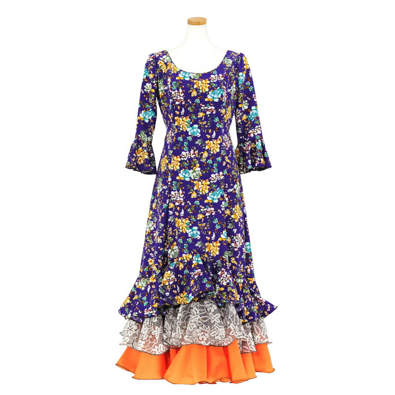 【現品特価】HP-1111　前上がりワイヤー入り3段フリルワンピース 【C】フラメンコ衣装　発表会