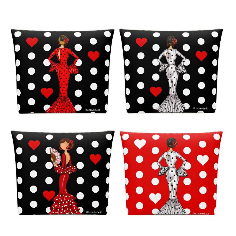 フラメンカ 水玉ポーチ 大【全4種】「1点のみメール便可」スペイン雑貨 お土産 小物 フラメンコ 化粧ポーチ メイクポーチ トラベルポーチ