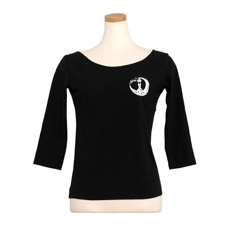 オリジナルボートネック七分袖シャツ ブラック/ホワイト【フラメンコ用品】『1点のみメール便可』トップス 練習用 レッスンウエア