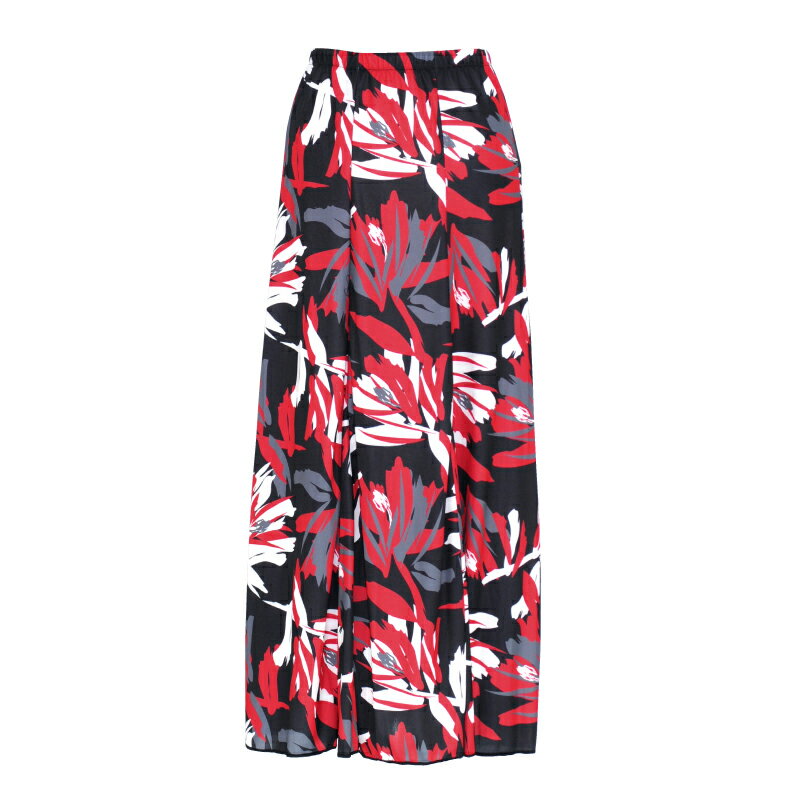 HDF-2401　マチ入りフレアースカート/　ブラック/レッド系リーフ柄【ファルダ】【フラメンコ】