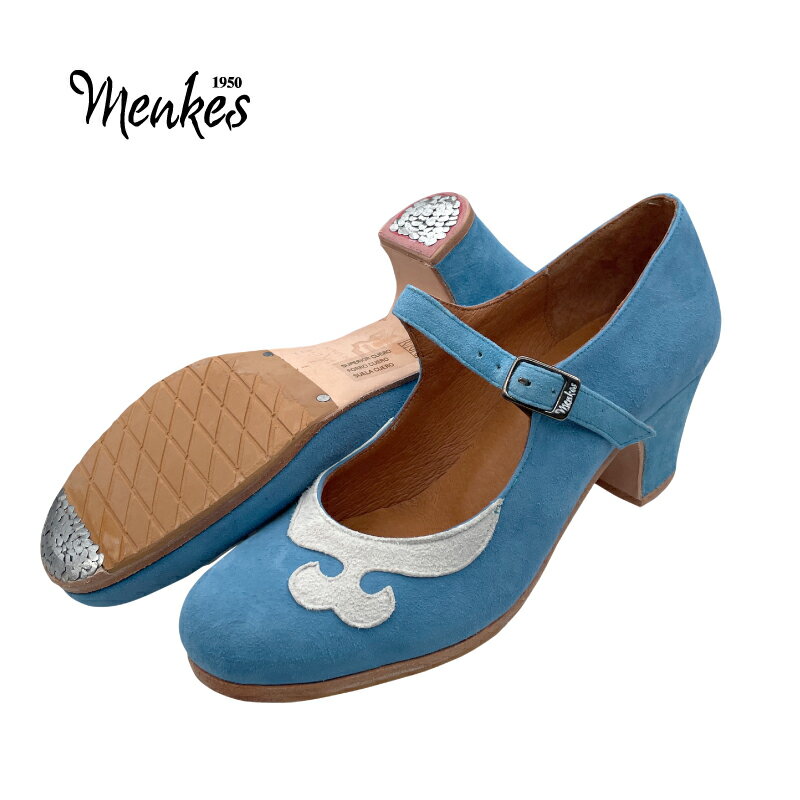 【現品】〈メンケス〉セミプロ　ソロンゴ/ブルーグレー・ホワイトスエード【幅広（C)】【靴】【フラメ..