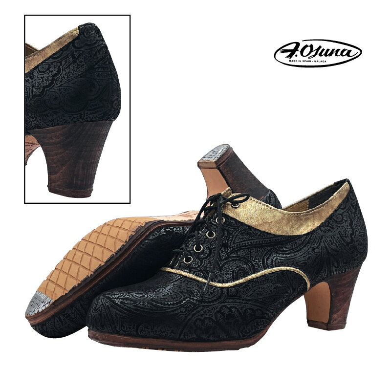【現品/オーダー可】〈オスーナ〉プロ/ブラックスエードペイズリー【幅広（C)】【靴】【フラメンコシューズ】