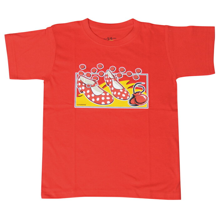 【現品特価】スペイン製　キッズ用（半袖）Tシャツ/　サパトス柄「1点のみメール便可」【全2色】【フラメンコ用品】【ダンス衣装】『1点のみメール便可』トップス　練習用　子ども　こども　レッスンウエア