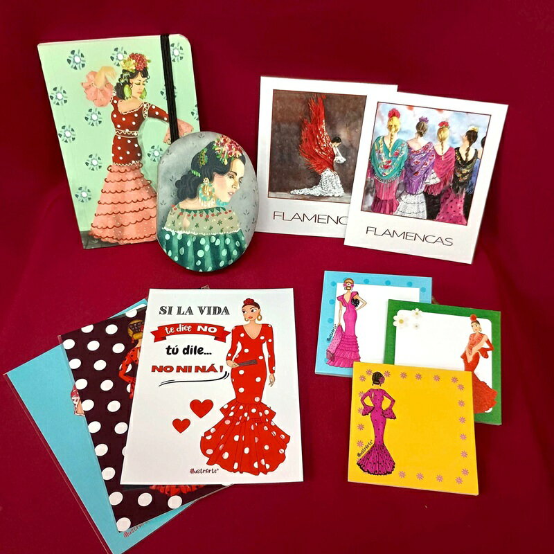 フラメンカ雑貨5種8点ギフトセット　スペイン雑貨 お土産 小物 フラメンコ ギフトカード ポストカード 付箋