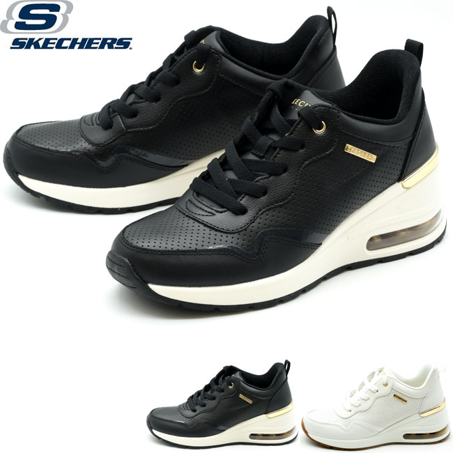 スケッチャーズ SKECHERS ダッドスニーカー 厚底スニーカー ローカット エアー レディース ハイソール ブラック ホワイト 155399