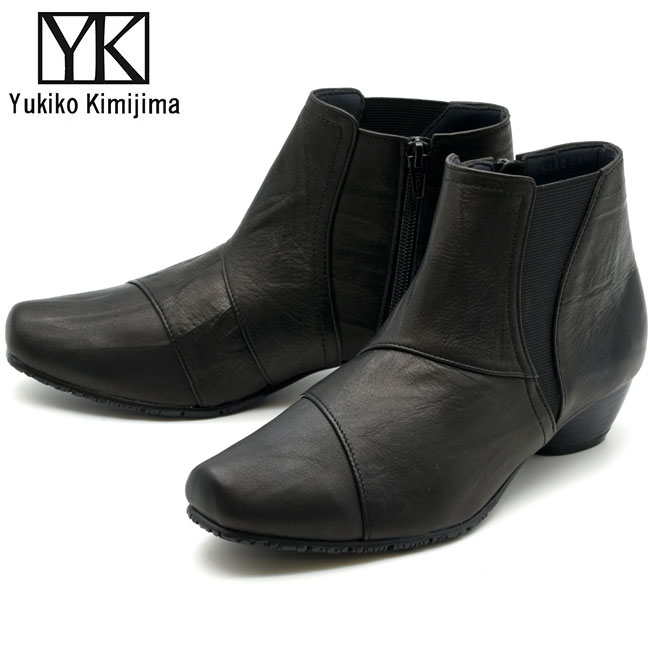 乐天商城 - ユキコ キミジマ Yukiko Kimijima サイドゴアブーツ ショートブーツ レディース 本革 レザー ブラック 黒 22.5-24.5 8342