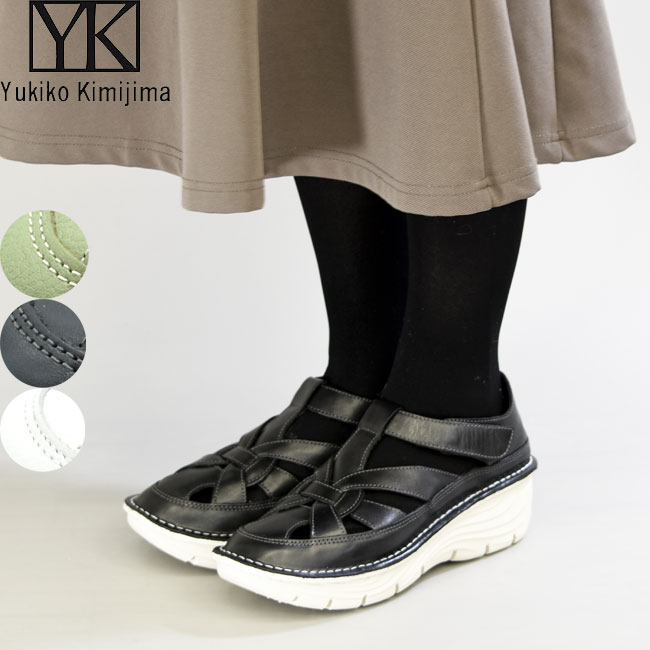 乐天商城 - ユキコ キミジマ Yukiko Kimijima 厚底サンダル グルカサンダル レディース 本革 レザー 22.5-24.5 黒 白 8685