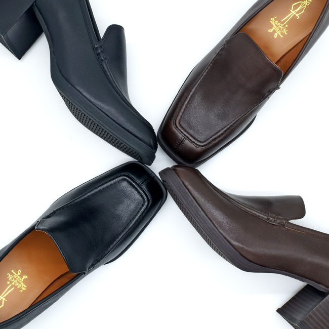 【クーポン対象品】 あしながおじさん スリッポン 厚底ローファー マニッシュ ローファー パンプス チャンキーヒール 本革 レザー レディース 全3色 22.5-24.5 ブラック 黒 2810559