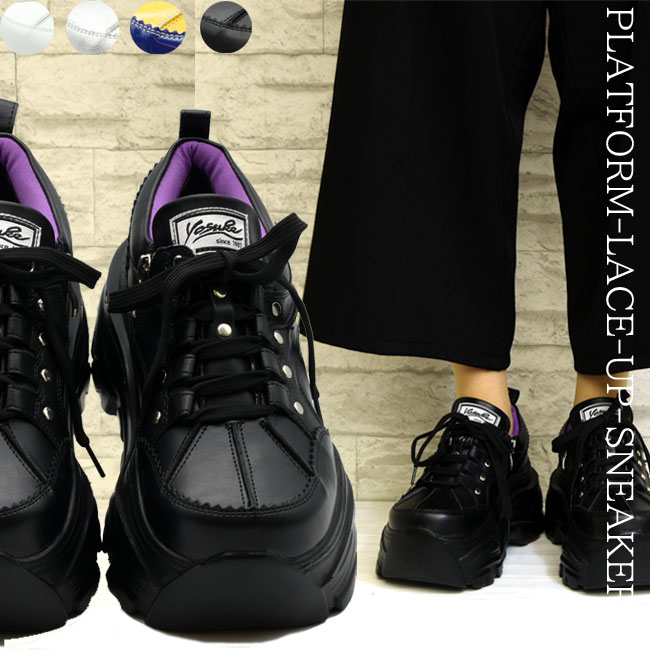 【ヨースケ 全品送料無料】 ヨースケ YOSUKE 厚底スニーカー レースアップ プラットフォーム ダッドスニーカー レディース 全4色 S M L LL 黒 白 原宿系 韓国 4460081 到着後のレビューでクーポンプレゼント
