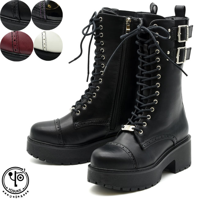 ヨースケ YOSUKE レースアップブーツ 厚底ブーツ 編み上げブーツ レディース ブラック 黒 S-LL 全4色 6310028