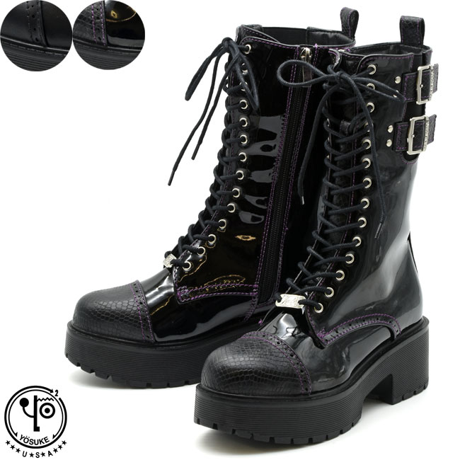 ヨースケ YOSUKE レースアップブーツ 厚底ブーツ 編み上げブーツ ハイソール メンズ ブラック 黒 26 27 6318014