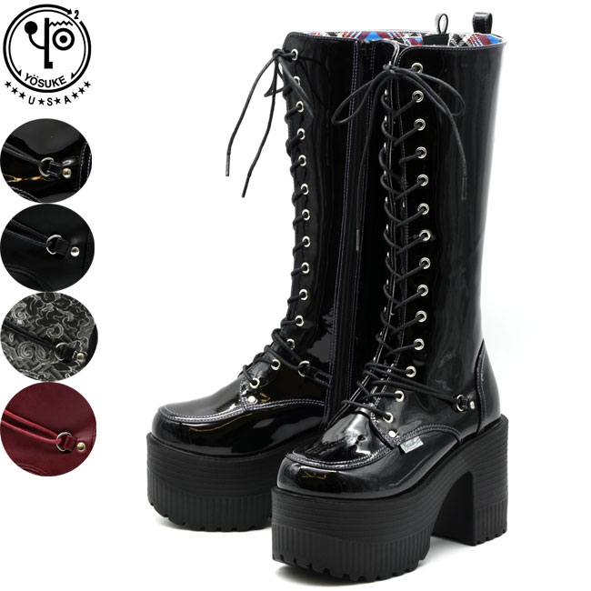 ヨースケ YOSUKE 厚底ブーツ レースアップブーツ ハイソール プラットフォーム レディース 全4色 S-LL 黒 赤 2605016