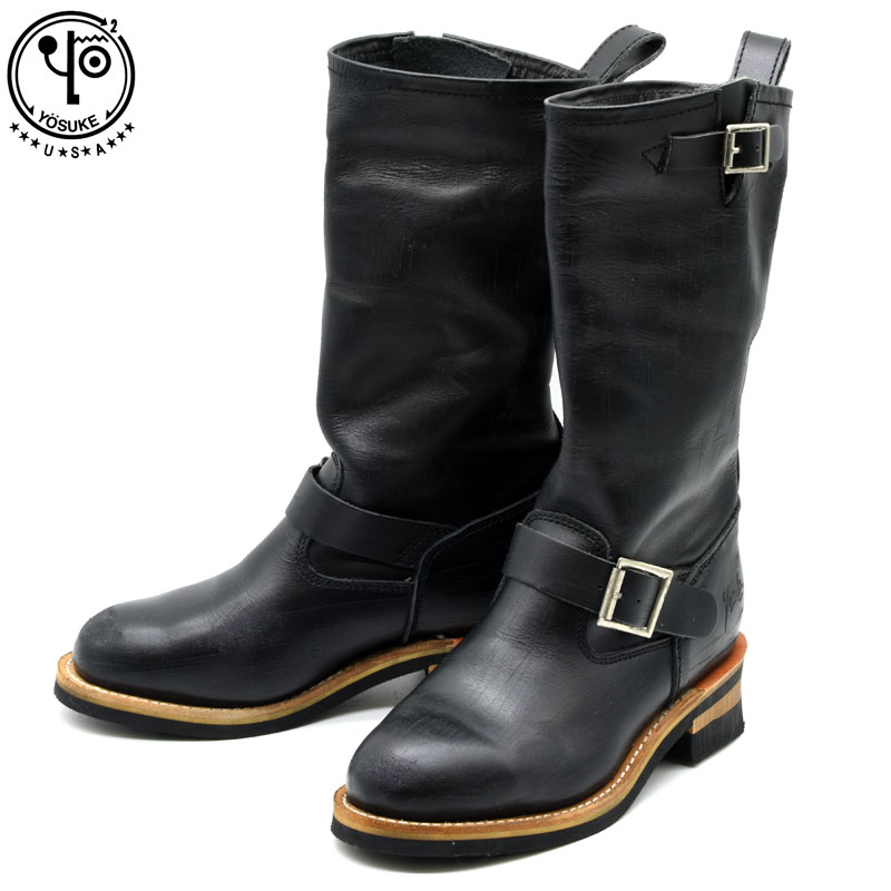 [Exclusive Item at Official Shops] YOSUKE Engineer Boots, Genuine Leather, Women's, Black, Sizes 22.5-25, 2800416, Vintage Finish, Distressed, Wrinkled, Clearance Sale