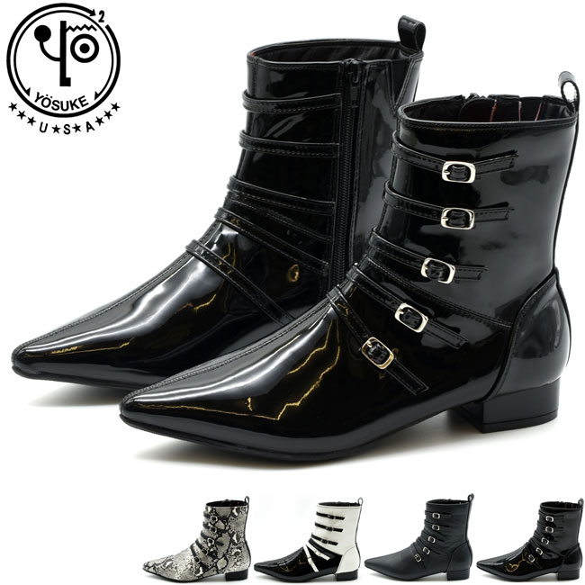 ヨースケ YOSUKE ベルテッドブーツ ショートブーツ とんがり レディース ブラック 黒 全4色 S-LL 2820058