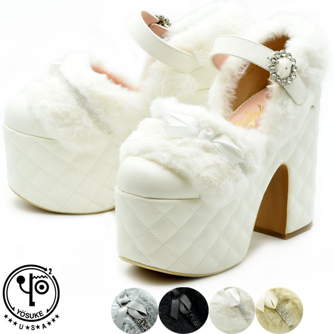 ヨースケ YOSUKE 【靴下の購入特典つき】【クーポン対象品】 厚底パンプス ストラップパンプス プラットフォーム レディース ガーリー 全4色 S-LL 黒 白 4450089到着後レビューでクーポンGET