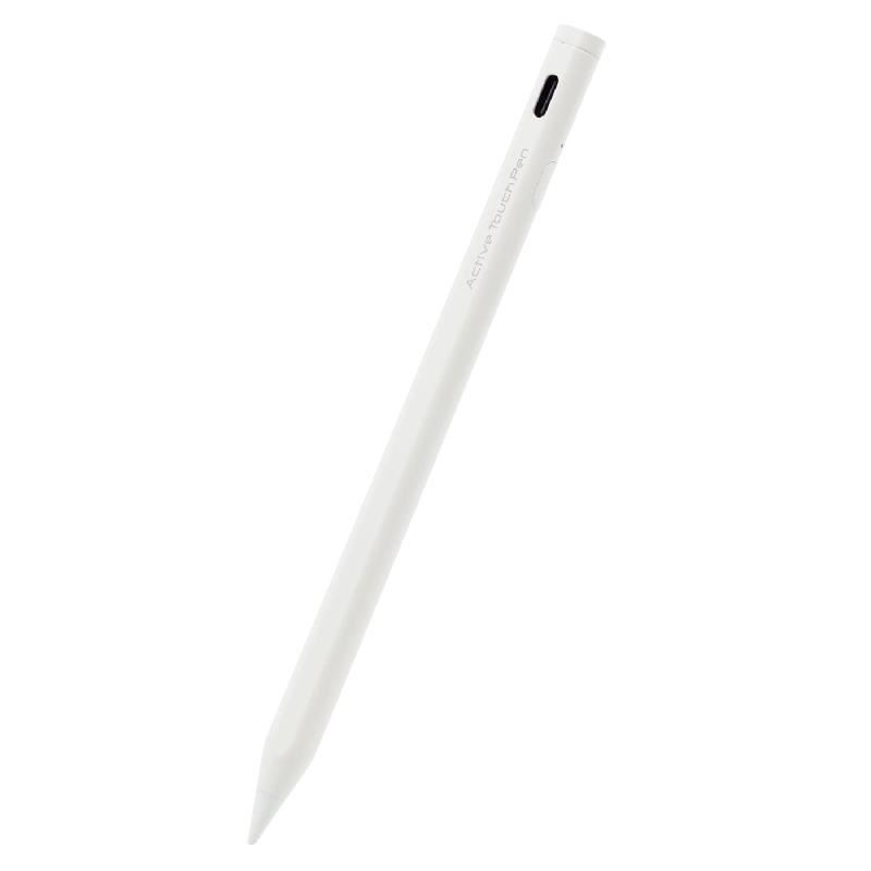 エレコム タッチペン スタイラス 充電式 iPad専用 パームリジェクション対応 傾き検知対応 磁気吸着 USB-C充電 ペン先交換可能 ホワイト P-TPACSTAP02WH