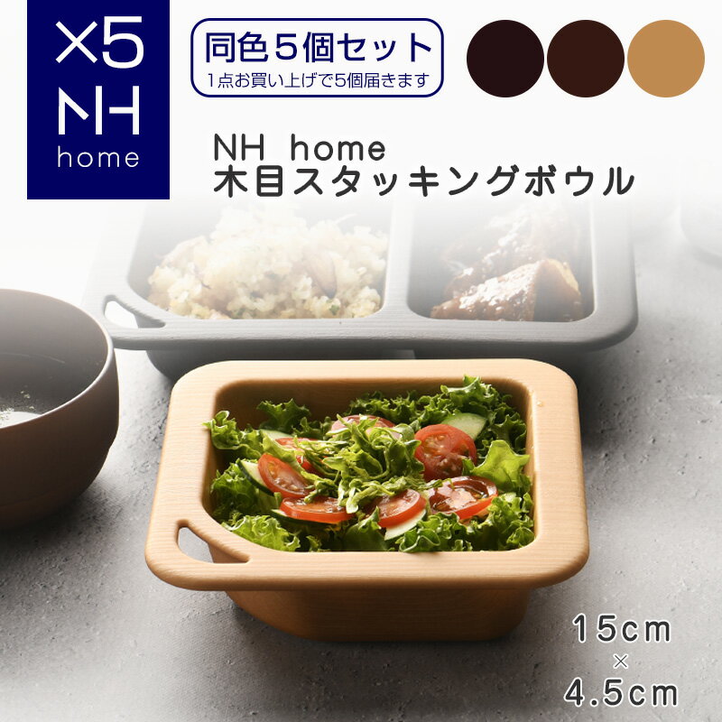 【同色5個セット】NHhome アウトドアボウル 食器 ボウル ランチボウル サラダボウル 木目 プラスチック 電子レンジ可 食洗機可 アウトドア キャンプ SHOWA