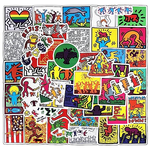キース・ヘリング ステッカー 50枚セット Keith Haring 人気 おしゃれ 防水 漫画シール かわいい DIY 素材 ギター 車 自転車 水筒 ス