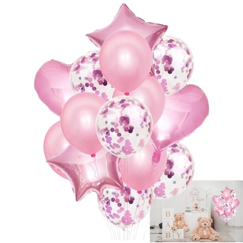 HAPPY SUGAR パーティー 飾り 飾り付け 風船 バルーン アルミ キラキラ 4種 14個セット 誕生日 記念日 お祝い ハート風船 クリスマス 装飾 (ピンク)
