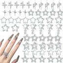 ネイルパーツ 星 55個セット 3D 立体 星 ネイルパーツ ストーン キラキラ 大きめ Y2K 五芒星 ネイルアート デコパーツ シルバー メタルパーツ ジュエリーパーツ 手芸 ハンドメイド (シルバー)