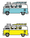 アウトドアイメージのワゴン車 ステッカー2枚セット(Yellow, Cyan) 防水仕様 屋外用 外貼りタイプ フルカラーステッカー (バス)