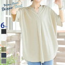 【メール便で送料無料】【レビューを書いて10%OFFクーポンGET】トップス スキッパー シャツ ブラウス チュニック ストレッチ ドルマン スリーブ 五分袖 プルオーバー Vネック きれいめ カジュアル オフィス ゆったり 大きいサイズ 体型カバー 薄手 涼しい 春 夏 レディース
