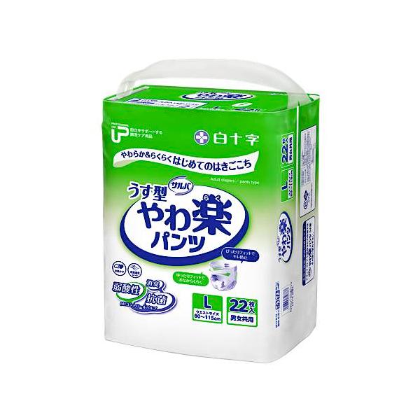 PUサルバ やわ楽パンツ うす型パンツタイプ Lサイズ／22枚入（白十字）約2回分吸収 35873