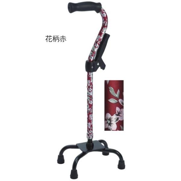 四点杖 補助グリップ付／花柄赤（フジホーム）WB3801