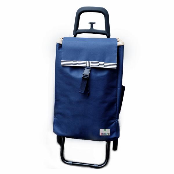 ショッピングカートS／リボンネイビー（ウェルファン）メッシュバッグ付き横押しカート 495140