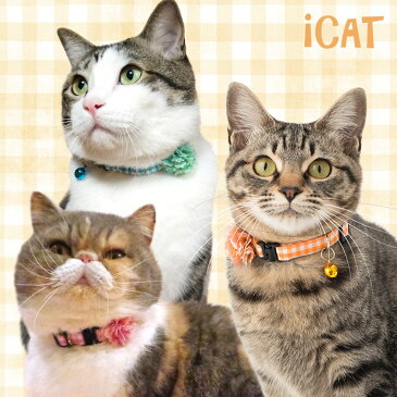 【 猫 首輪 安全 】iCat キティカラー ビタミンギンガム×フラワー メール便OK【 国産 布製 カラー 軽量 セーフティ 簡単 猫首輪 猫の首輪 猫用首輪 icat i dog 楽天 】【 あす楽 翌日配送 】