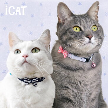 【 猫 首輪 安全 】iCat キティカラー スター×ボーダーリボン メール便OK【 国産 布製 カラー 軽量 セーフティ 簡単 猫首輪 猫の首輪 猫用首輪 icat i dog 楽天 】【 あす楽 翌日配送 】