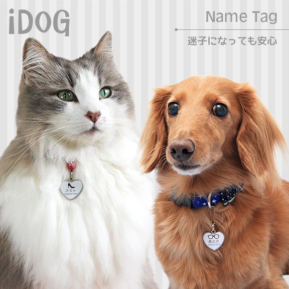 【 迷子札 猫 】IDOG&ICAT ネームタグ迷子札ハート型モノクロ メール便OK【 ネームプレート ドッグタグ 名札 鑑札 脱走対策 防災 名入れ 名前入り ネーム入り 印字 チャーム ストラップ 子供 icat 】