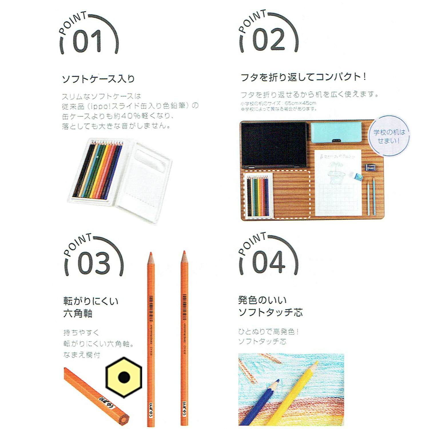 名入れ鉛筆◇新入学準備　ippo(イッポ)　六角軸　ソフトケース色鉛筆12色　CY-K icb-annex-10073618 CDMファイブポケッツ サンプル画像3