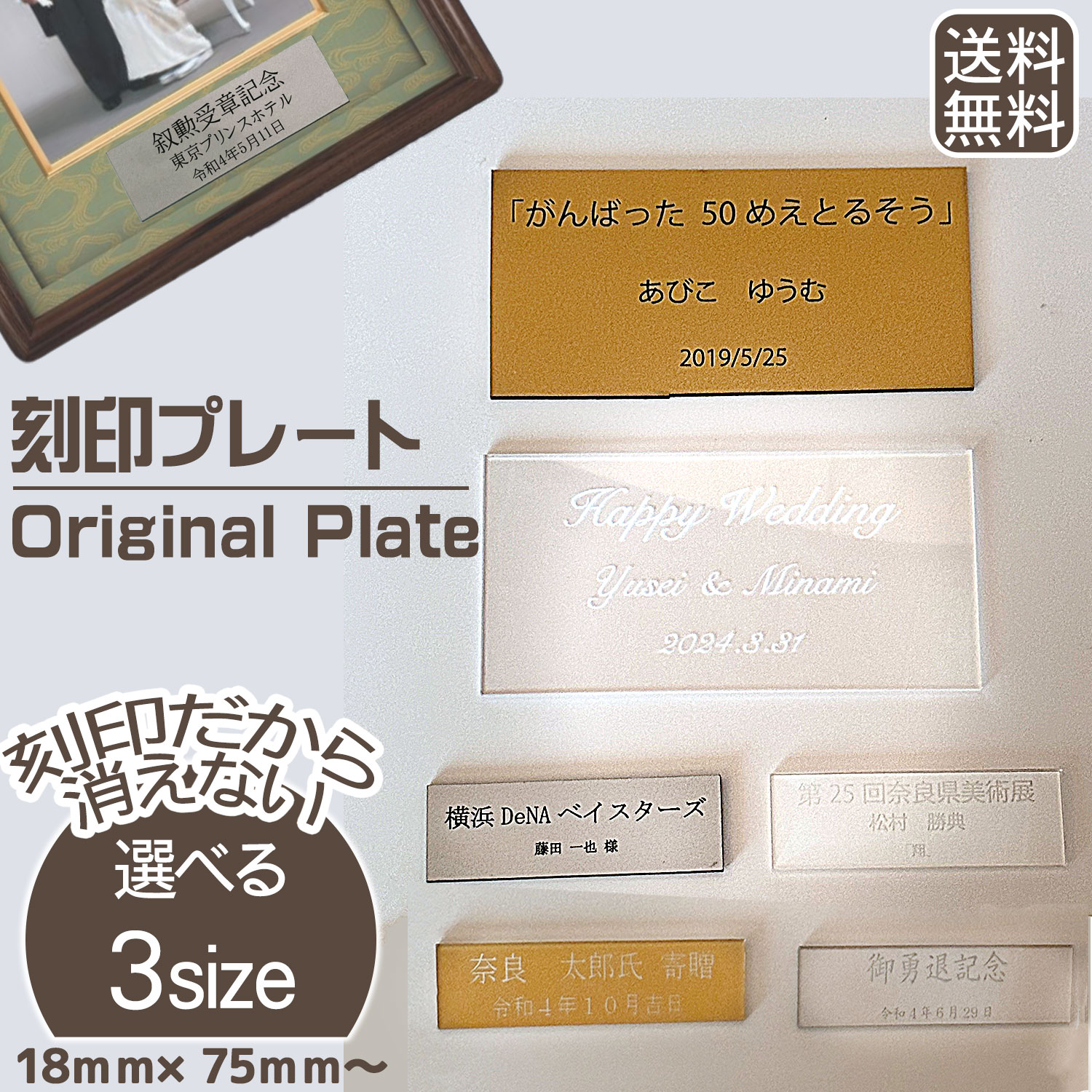 高級デザインプレート(額縁・名札など) 送料無料 名入れ オーダーメイドプレート 名前 タイトル 角丸 ステンレス調