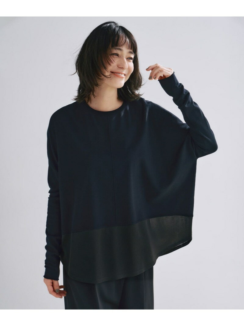 【洗える】 ヴィスコースワイド シアーコンビプルオーバー ICB L アイシービー トップス ニット ブラッ..