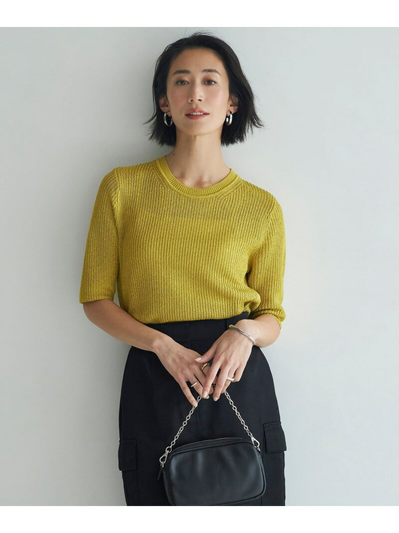 【SALE／40%OFF】【WEB限定カラーあり・洗える】 ペーパーブレンドシャインニット 5分袖プ