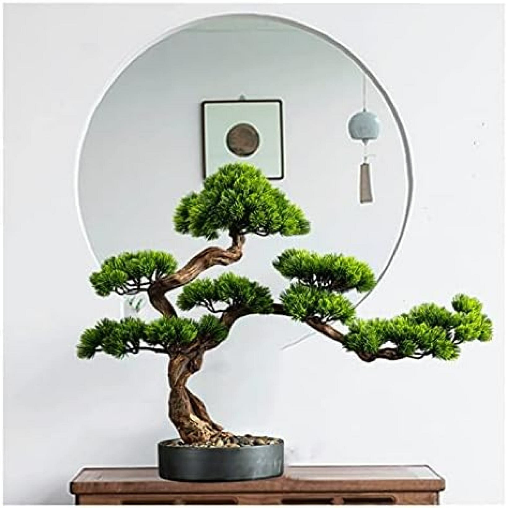 人工観葉植物 15インチ人工盆栽ツリー鉢植えの植物、シミュレーション盆栽松の緑の植物、机のホームオ..