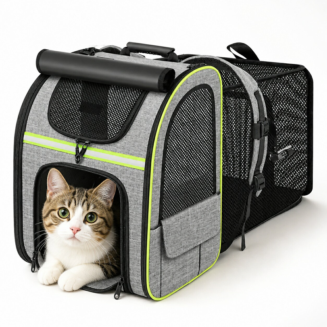 樂天商城 - ペットキャリー リュック 猫 キャリーバッグ ペット 犬 猫 リュック 通気性 拡張可能 2WAY 折り畳み お出かけ ドライブ 旅行 通院 災害避難用 旅行 通院 散歩 移動 大人気　便利　新しいデザイン new