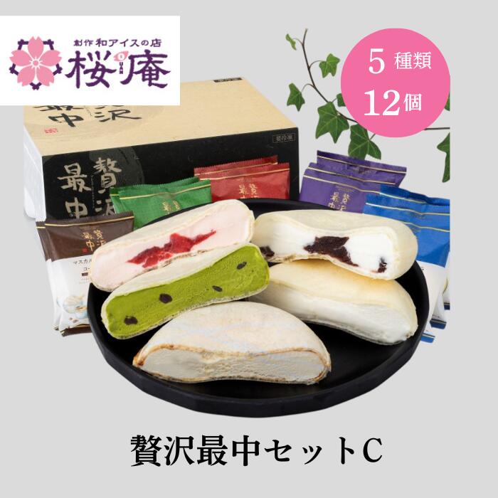 Rakuten - 【送料込】贈答品 贅沢最中セットC【化粧箱入り】最中 アイス5種12個入り ブルボンバニラ あんバター マスカルポーネ＆コーヒー 苺の二重奏 宇治抹茶＆大納言 ギフト 誕生日 内祝 母の日