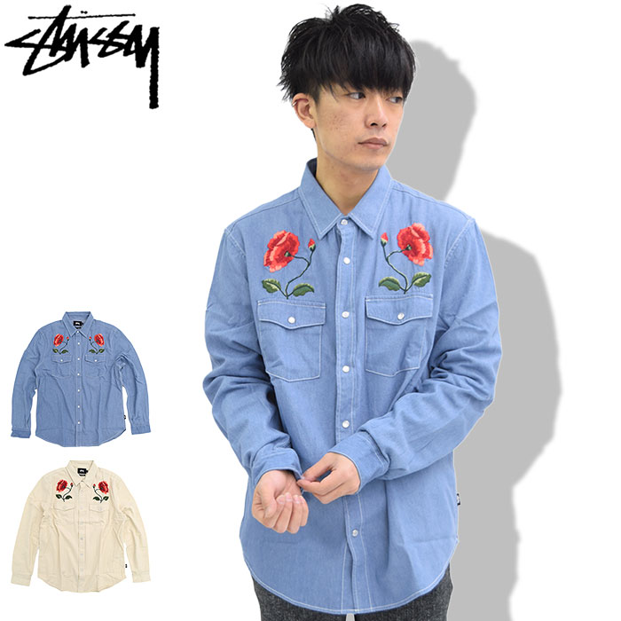 ステューシー STUSSY シャツ 長袖 メンズ Poppy Denim ( stussy shirt デニム カジュアルシャツ トップス メンズ 男性用 111952 USAモデル 正規 品 ストゥーシー スチューシー ) ice field icefield