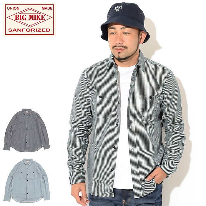 ビッグマイク BIG MIKE シャツ 長袖 メンズ ヒッコリー ストライプ ( BIG MIKE Hickory Stripe L/S Shirt ワークシャツ カジュアルシャツ トップス BIGMIKE ビッグ マイク アメカジ 101815005 ) ice field icefield