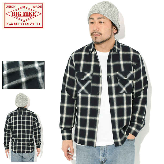 乐天商城 - ビッグマイク BIG MIKE シャツ 長袖 メンズ 26SS ライト フランネル ブラック チェック ( BIG MIKE 26SS Light Flannel Black Check L/S Shirt フランネルシャツ ワークシャツ カジュアルシャツ トップス BIGMIKE ビッグ マイク アメカジ 102615100 ) ice field icefield