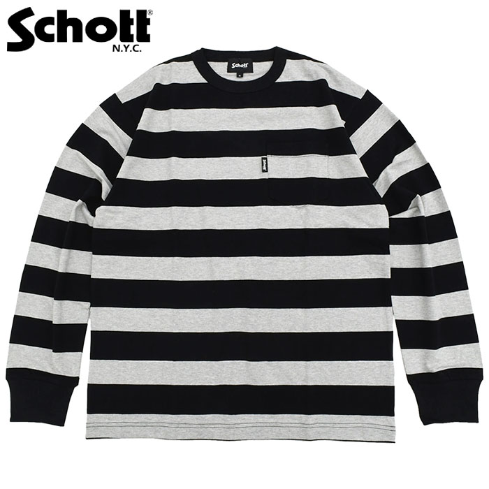 【ポイント10倍】ショット Schott ロンT Tシャツ 長袖 メンズ ワイド ボーダー ( Schott Wide Border L/S Tee ポケT ティーシャツ T-SHIRTS ロング ロンティー 長袖Tシャツ カットソー トップス メンズ 男性用 7825930005 ) ice field icefield