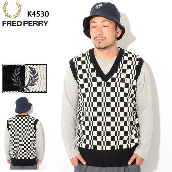 フレッドペリー FRED PERRY ベスト メンズ チェッカーボード ニット タンク ( FREDPERRY K4530 Chequerboard Knitted Tank Vest ニットベスト Vネック トップス フレッド ペリー フレッド ペリー ) ice field icefield